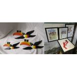 Set of 3 graduated Carlton Ware Guinness toucans & 4 Guinness prints