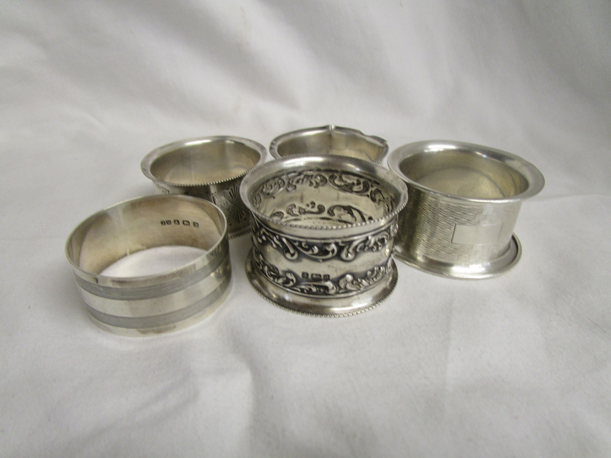 5 silver serviette rings