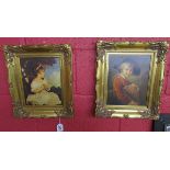 Pair of gilt framed oilographs - Boy & Girl