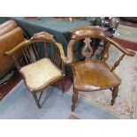 Edwardian inlaid corner chair A/F & Captains chair