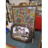 Tapestry & oak fire screen & mirror