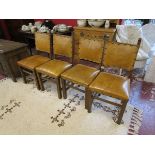 Set of 4 oak & leather dining chairs