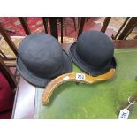 2 bowler hats & clothes brush