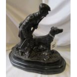 Bronze - Poacher & dog study on marble base