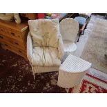 Lloyd Loom style armchair, chair & laundry basket