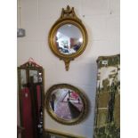 Circular gilt framed mirror & convex mirror