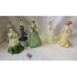 5 small Coalport figurines & another