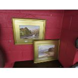 Pair of watercolours - River & lake scenes by J C 1928