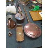 5 pieces of copper to include warming pan & kettle