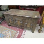 Early oak and carved coffer