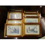 8 early framed coloured etchings