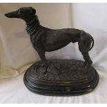 Bronze study of Greyhound on marble base