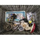 Basket of costume jewellery to include some silver