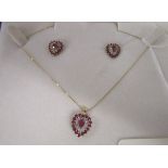 Gold ruby/diamond pendant & earrings