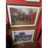 2 large gilt framed prints - Hunting and Parisian scenes