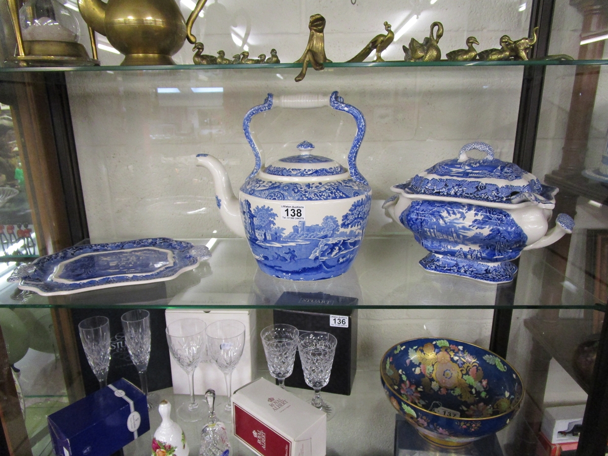 Large blue & white Spode teapot & Masons soup tureen & plate