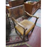 Antique oak & leather armchair