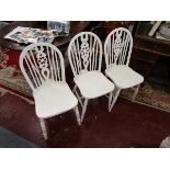 3 painted wheelback chairs