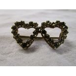 Victorian stone set set double heart brooch