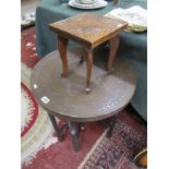 Orienral brass top table and small carved table