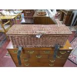 Leather strapped wicker vintage motorcar storage basket