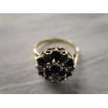 Gold sapphire diamond cluster ring