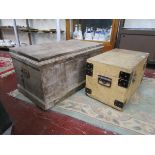 2 old wooden lidded chests