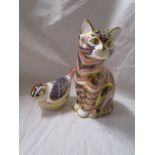 2 Royal Crown Derby figures - Cat and Song bird