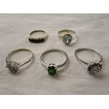 5 silver stone set rings