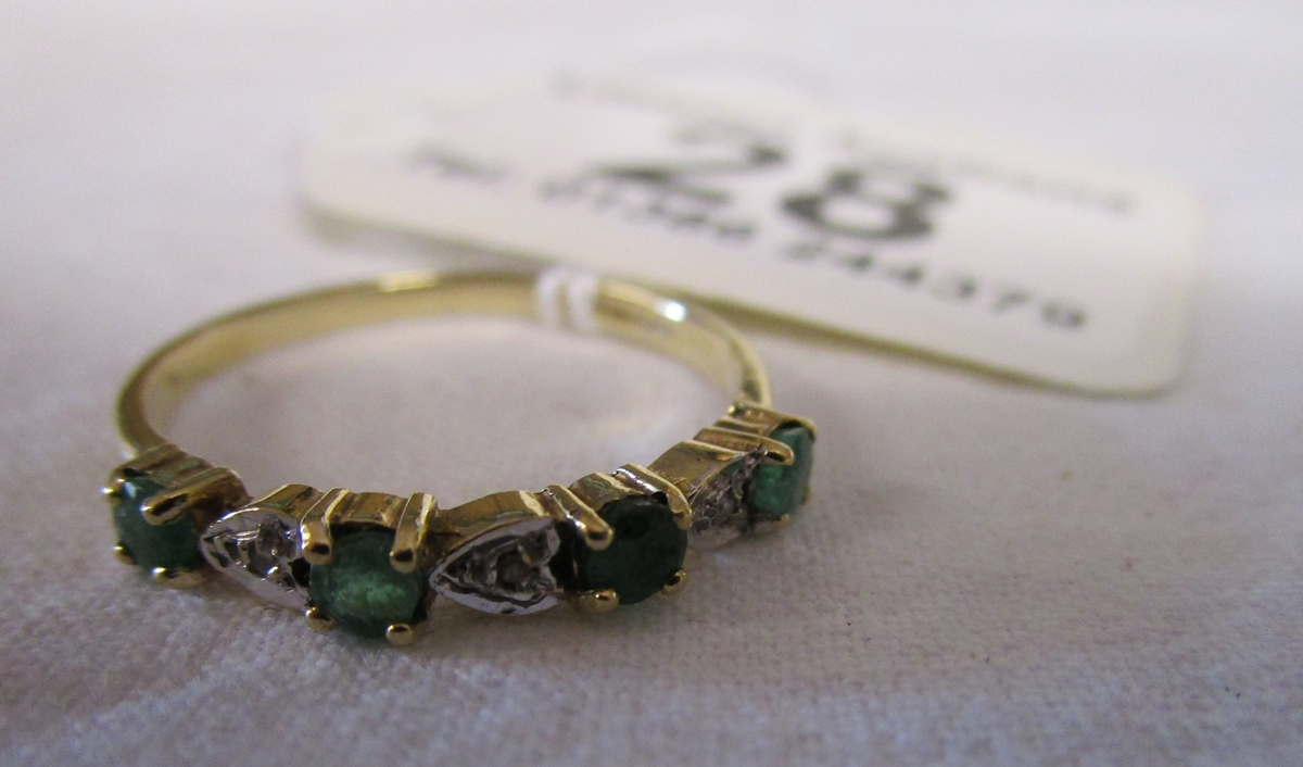 Gold emerald & diamond half hoop ring