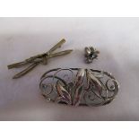 Danish mid century silver brooch by C. A. Christiansen together with a 1930s bug brooch and a