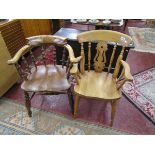 Elm seated captain's chair & beech armchair