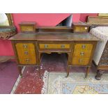 Edwardian inlaid desk with galleried back and leather top