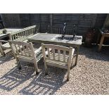Garden table bench and 2 armchairs