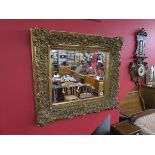 Ornate gilt framed wall mirror with bevelled glass