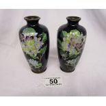 Pair of Japanese cloisonné vases, Ota Toshiro, late Meiji / Taisho, of shouldered ovoid form,