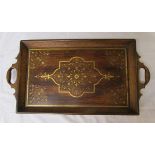 Late 19th/early 20th century Anglo Indian wooden tray inlaid with brass detail