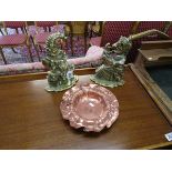 Punch & Judy brass doorstops with Arts & Crafts tray - Marked Newlyn