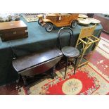 Small oak gateleg table, bentwood chair and bamboo stick stand