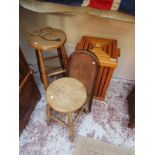 2 early stools, laundry basket and mirror frame
