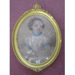 Chalk drawing of young lady in gilt frame