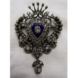 Fine 19C diamond and enamel brooch