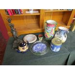 Collection of china & ornate bronze candle stick