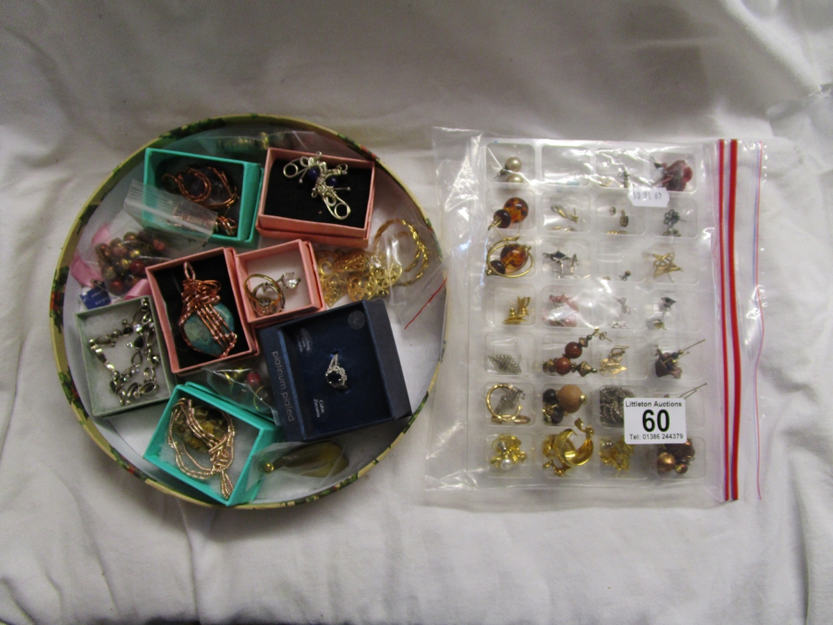 Large collection of costume jewellery to include tray of earrings