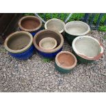 Collection of 8 glazed planters