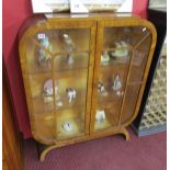 Art Deco walnut glass fronted display cabinet