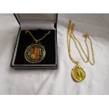2 enamel coins on chains