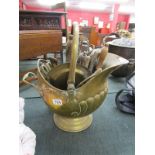 Brass coal scuttle & contents