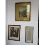 2 watercolours & framed hunting poem