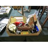 Box of collectables to include wooden boat
